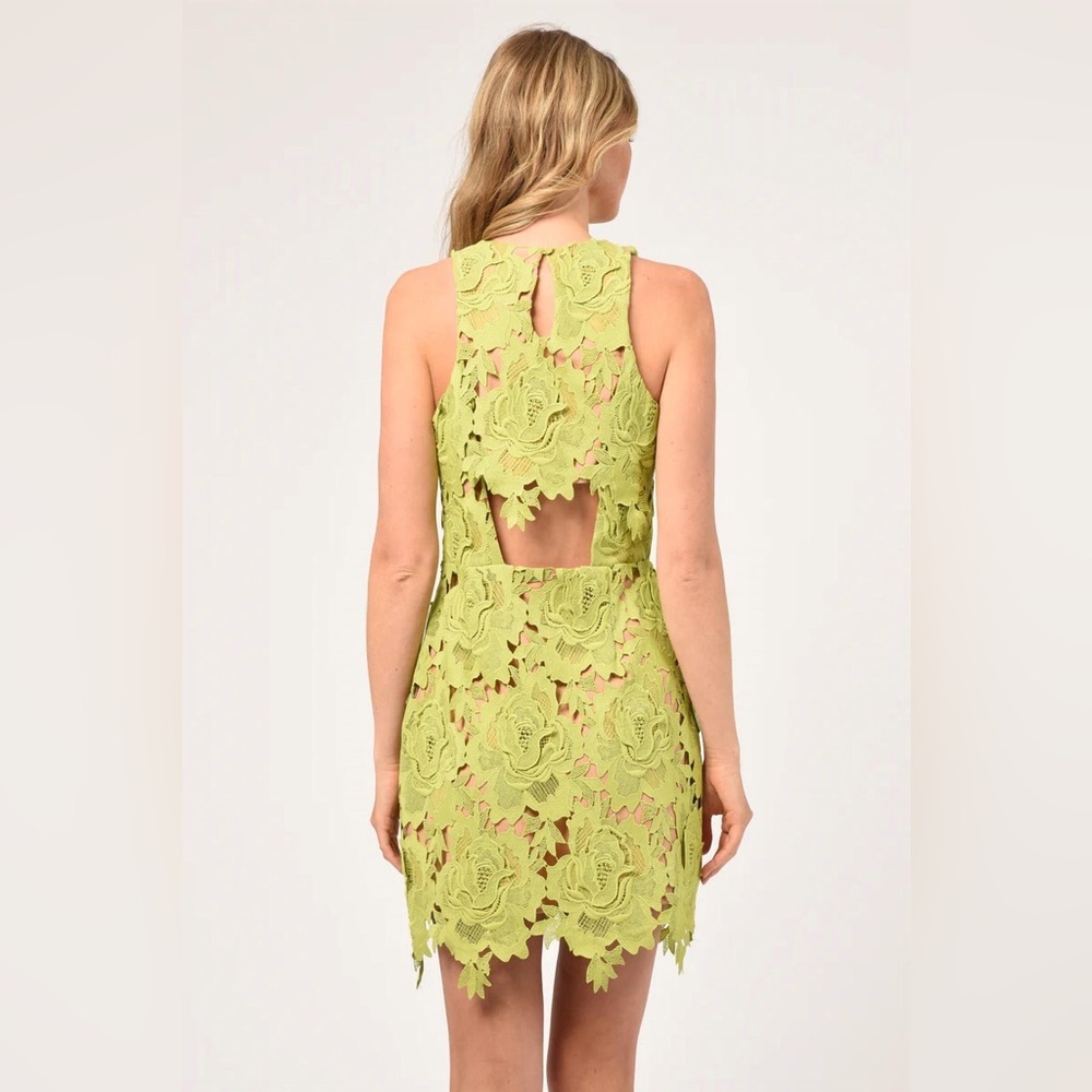 Adelyn Rae Cassie 3D Crochet Dress Lime Green M - Picture 3 of 6